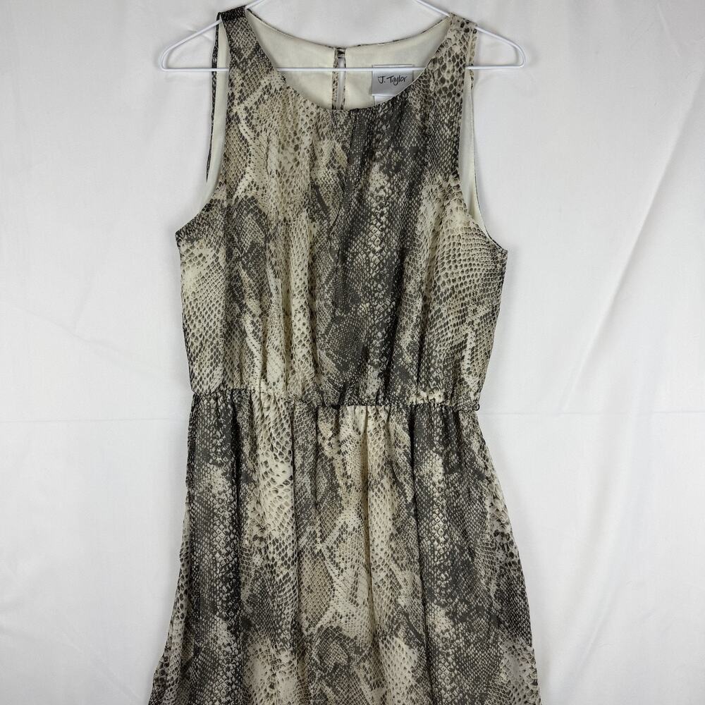 J. Taylor Women's Size 12 Snake Print Sleeveless Midi Dress Black White Beige - Picture 2 of 8